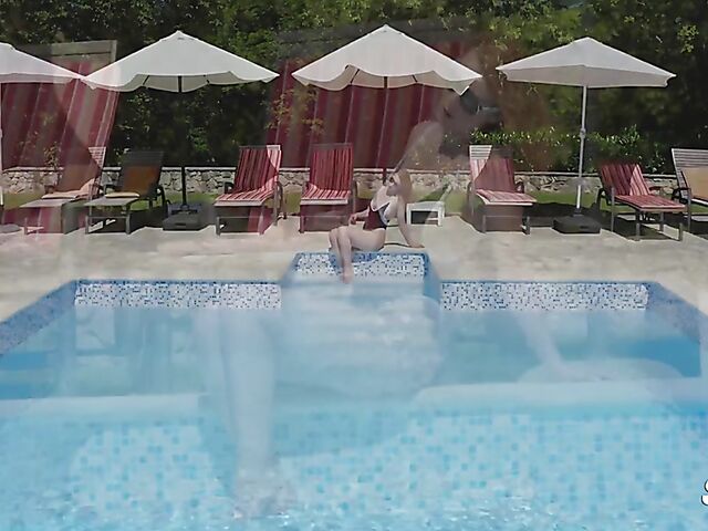 Sunny afternoon outdoor sex by the pool with Amaris