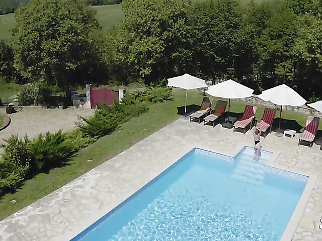 Sunny afternoon outdoor sex by the pool with Amaris