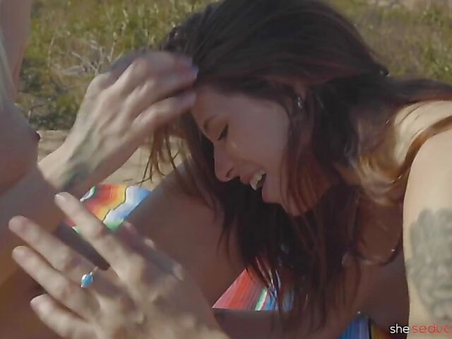 Outdoor lesbian teens Isabel Moon and Chloe Temple have fun in the mountains