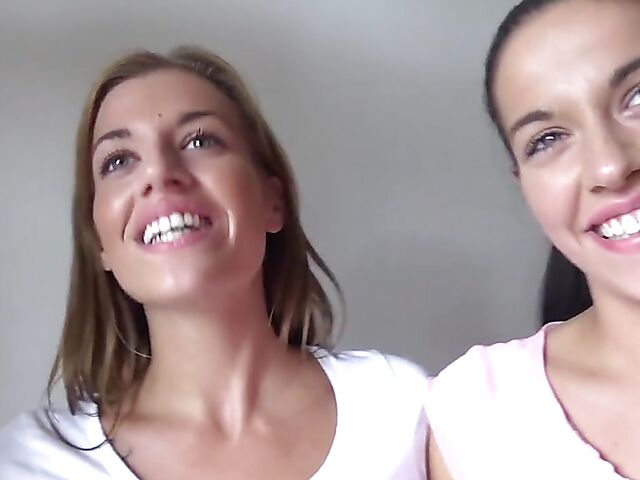 Petite Dellai Twins fuck a fat guy in a threesome