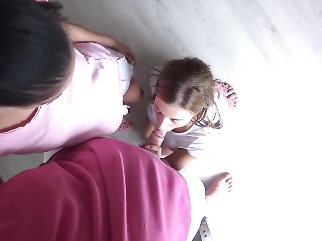 Petite Dellai Twins fuck a fat guy in a threesome