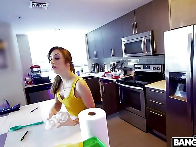 Young maid Dani Blu naked cleaning and fucking POV