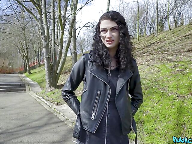 POV pantyhose sex and pussy flash in public with skinny Lydia Black