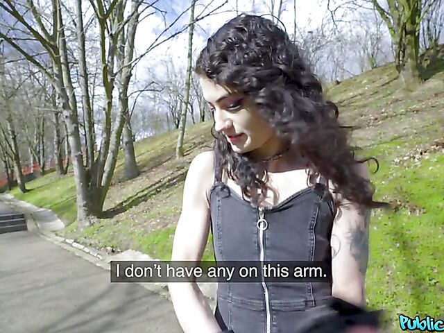 POV pantyhose sex and pussy flash in public with skinny Lydia Black