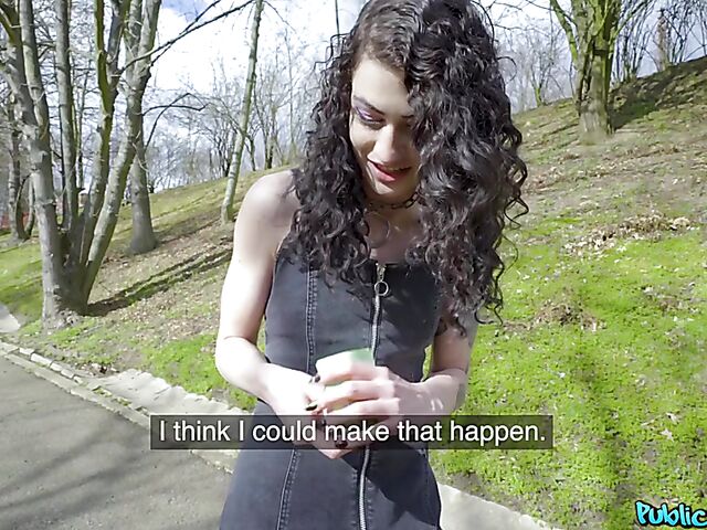 POV pantyhose sex and pussy flash in public with skinny Lydia Black