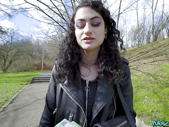 POV pantyhose sex and pussy flash in public with skinny Lydia Black