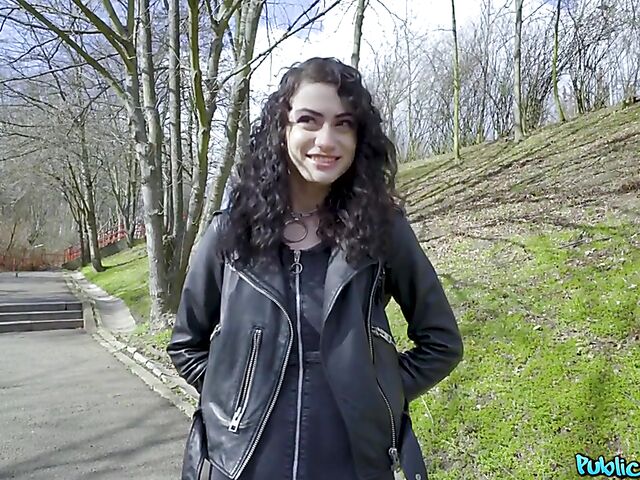 POV pantyhose sex and pussy flash in public with skinny Lydia Black