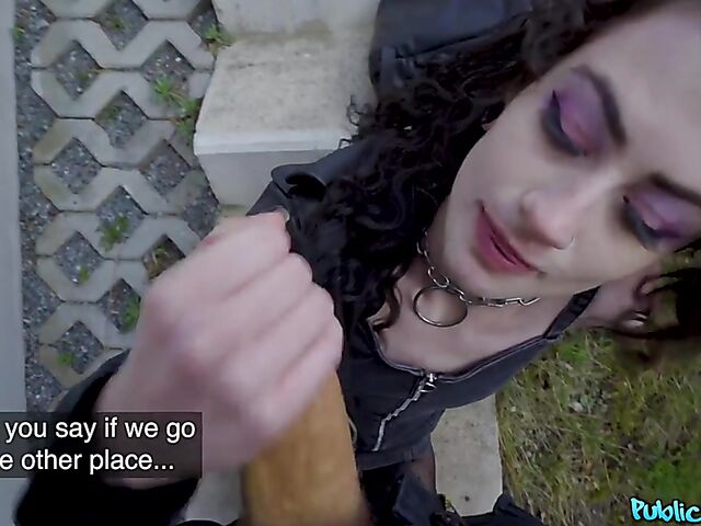 POV pantyhose sex and pussy flash in public with skinny Lydia Black