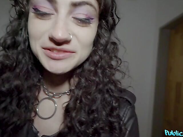 POV pantyhose sex and pussy flash in public with skinny Lydia Black