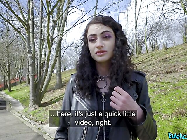 POV pantyhose sex and pussy flash in public with skinny Lydia Black