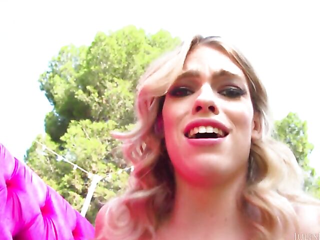 Black lingerie POV banging outside with Leah Lee