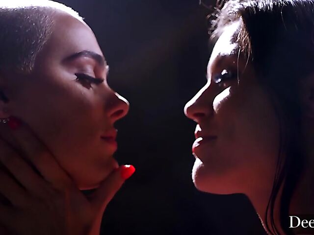 Shaved head girl Paris Amour gets shared by Catalina Ossa and Michael Vegas