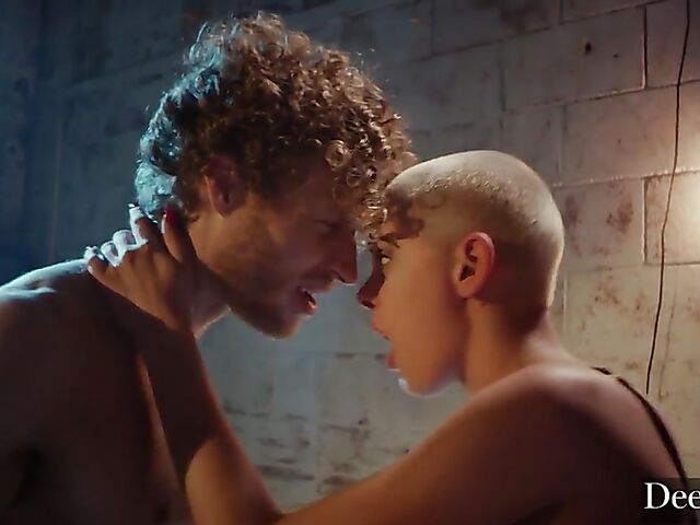 Shaved head girl Paris Amour gets shared by Catalina Ossa and Michael Vegas