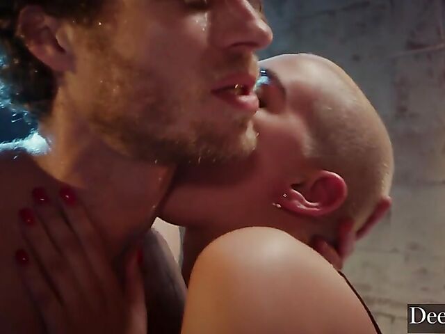 Shaved head girl Paris Amour gets shared by Catalina Ossa and Michael Vegas