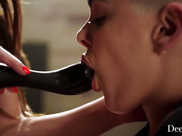 Shaved head girl Paris Amour gets shared by Catalina Ossa and Michael Vegas