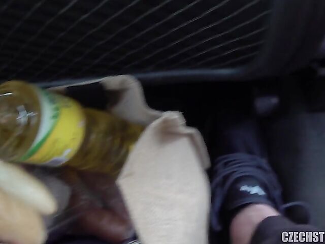 Food insertions and wet and messy anal in the car POV