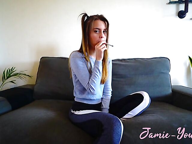 Smoking teen slut Jamie Young blows POV and gets nailed