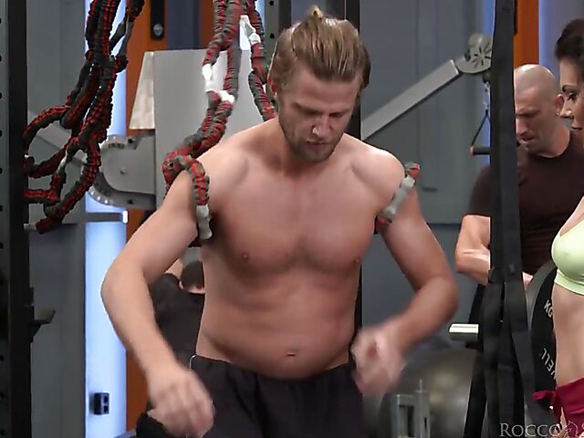 Gangbang DP and cum in mouth in the gym with fitness girl Verona Sky