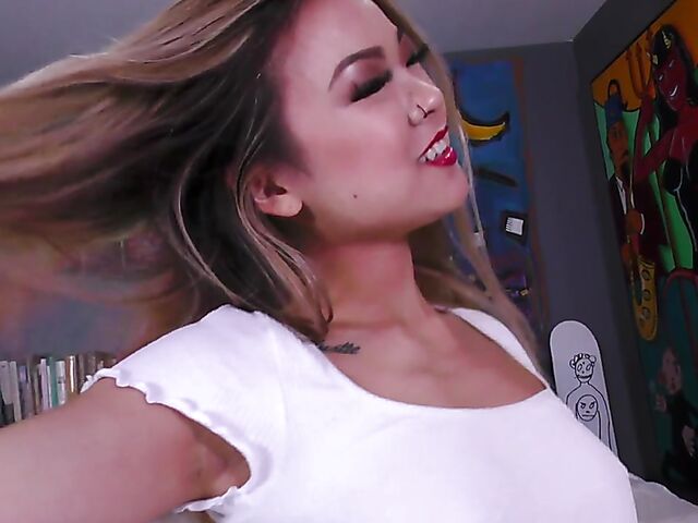 Chinese POV girl with a shaved snatch Lulu Chu rides your dick