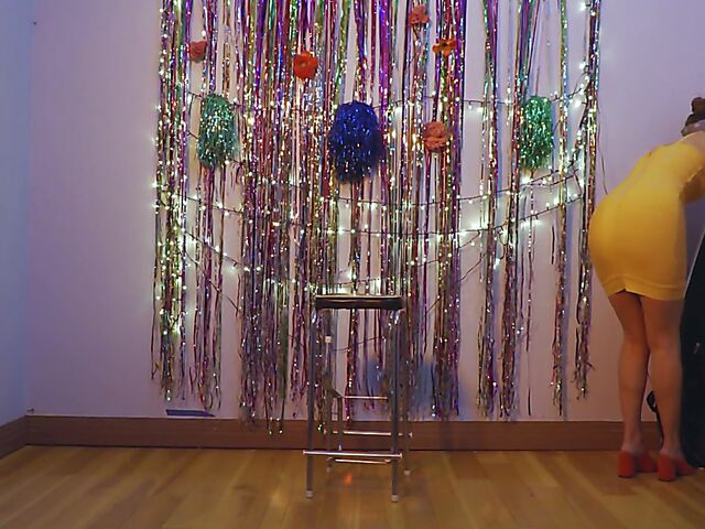 Hairy pussy masturbation on a stool with Olive G