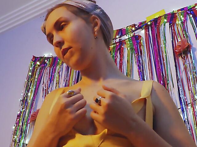 Hairy pussy masturbation on a stool with Olive G