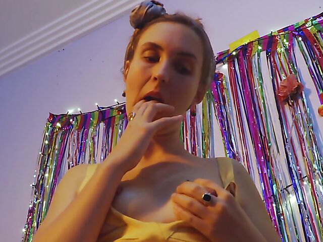 Hairy pussy masturbation on a stool with Olive G