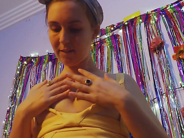 Hairy pussy masturbation on a stool with Olive G