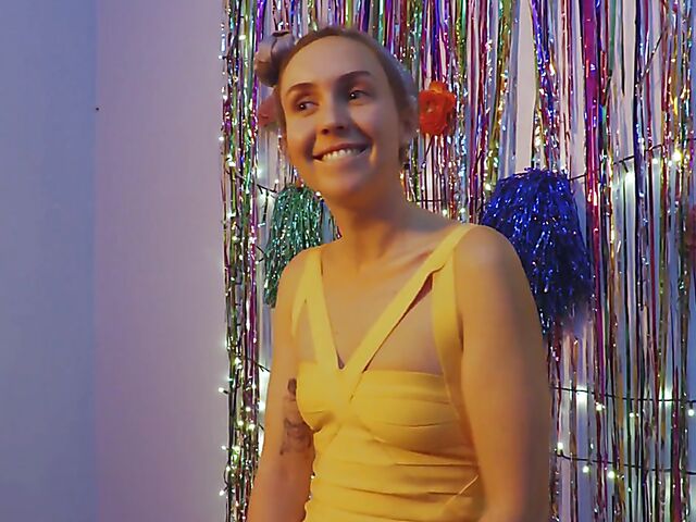 Hairy pussy masturbation on a stool with Olive G