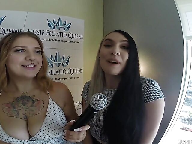 FFM blowjob in POV with two aussie girls Marina Lee and Allegra Sphynx