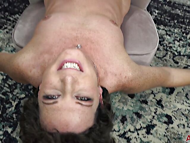 Short haired mature lady Beth Mckenna solo behind the scenes