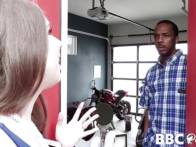 Interracial big tits fuck with Alex Chance and a hung car mechanic
