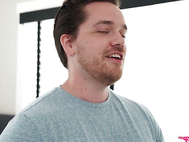 Petite blonde Winter Bell collecting cum with her pussy