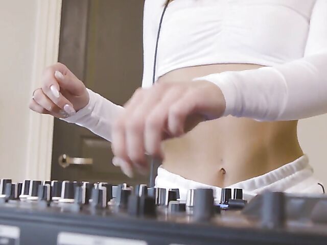 Small tits solo with DJ Mina masturbating to music