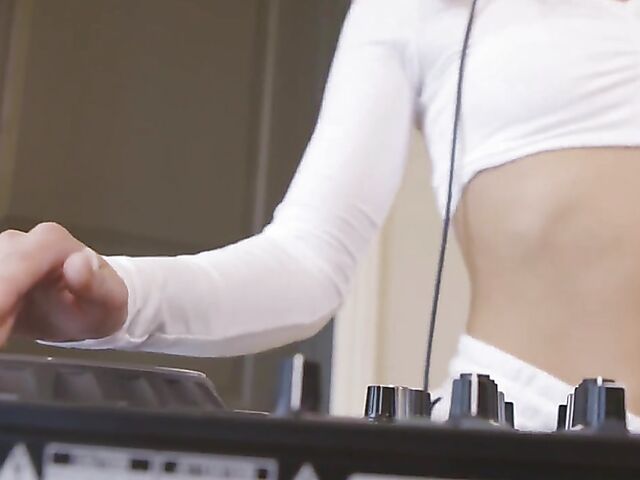 Small tits solo with DJ Mina masturbating to music