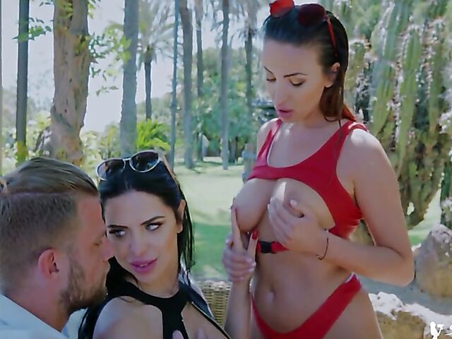 Vacation threesome by the pool with Kira Queen and Alyssia Kent