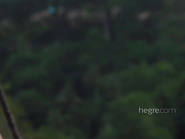 Nude art shoot backstage with Clover swinging outdoors in Bali