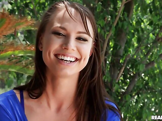 POV outdoor fuck in blue panties on Aidra Fox's exercise ball