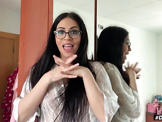 Julia De Lucia's webcam dildo show in red stockings