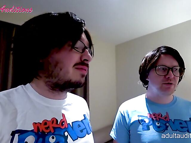 Nerd blowjob casting for newbie Eve getting naked and sucking his dick