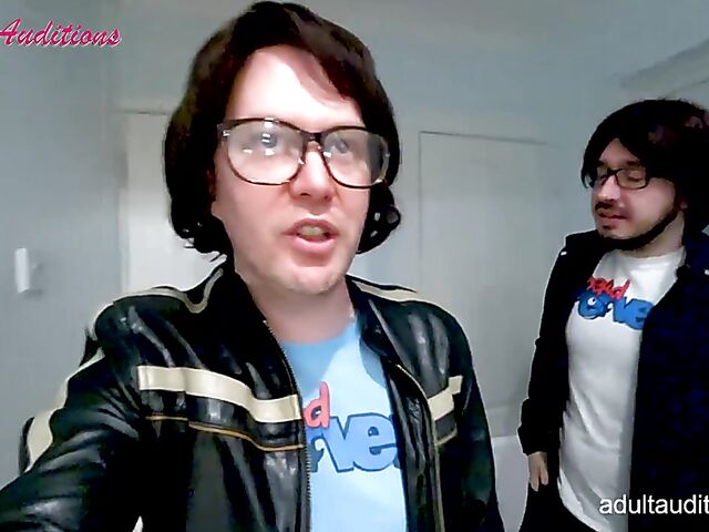 Nerd blowjob casting for newbie Eve getting naked and sucking his dick