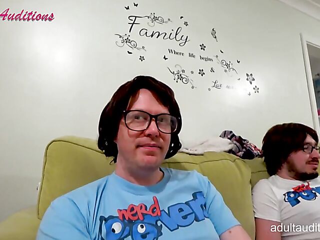 Nerd blowjob casting for newbie Eve getting naked and sucking his dick