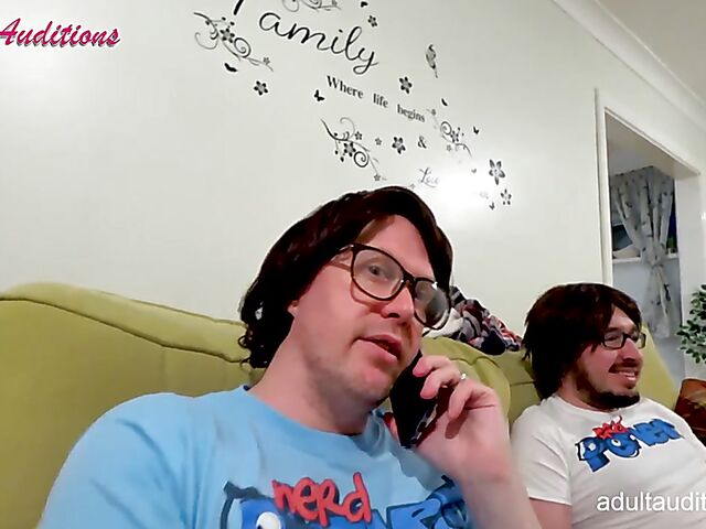 Nerd blowjob casting for newbie Eve getting naked and sucking his dick