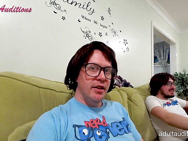 Nerd blowjob casting for newbie Eve getting naked and sucking his dick