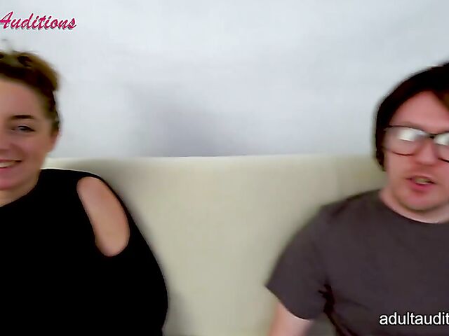 Nerd blowjob casting for newbie Eve getting naked and sucking his dick