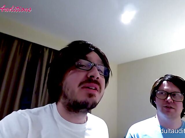 Nerd blowjob casting for newbie Eve getting naked and sucking his dick