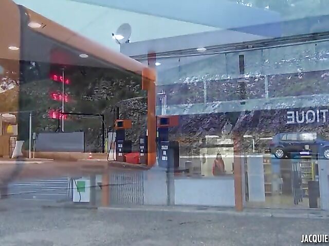 Busty French gas station employee Aude gets analized in the backroom