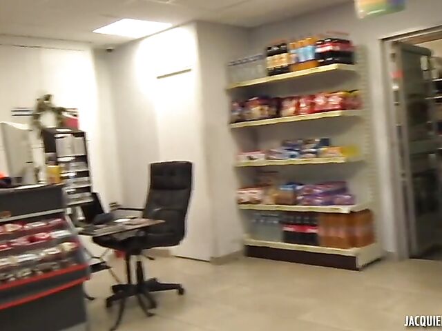 Busty French gas station employee Aude gets analized in the backroom