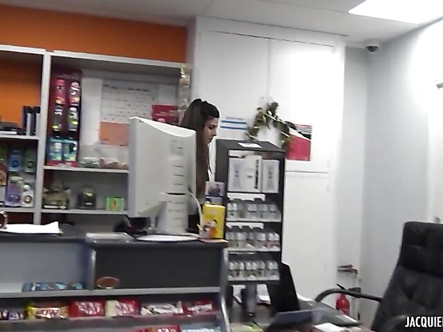 Busty French gas station employee Aude gets analized in the backroom