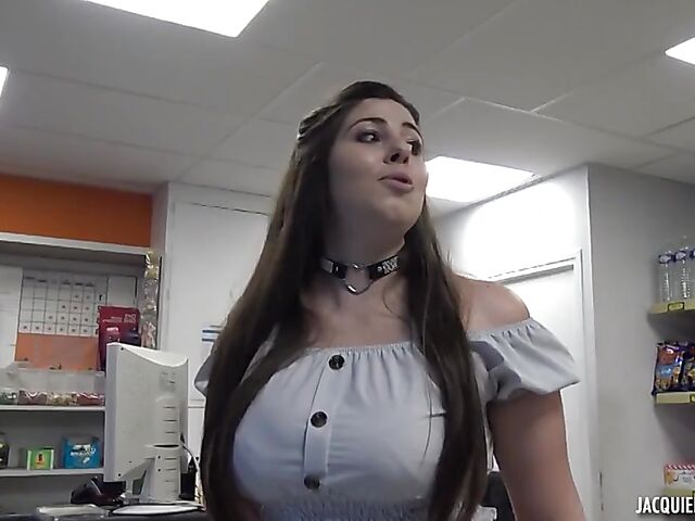 Busty French gas station employee Aude gets analized in the backroom