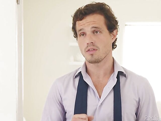 Blonde babysitter Kiara Cole shows her shaved snatch to Robby Echo and takes his hard dick